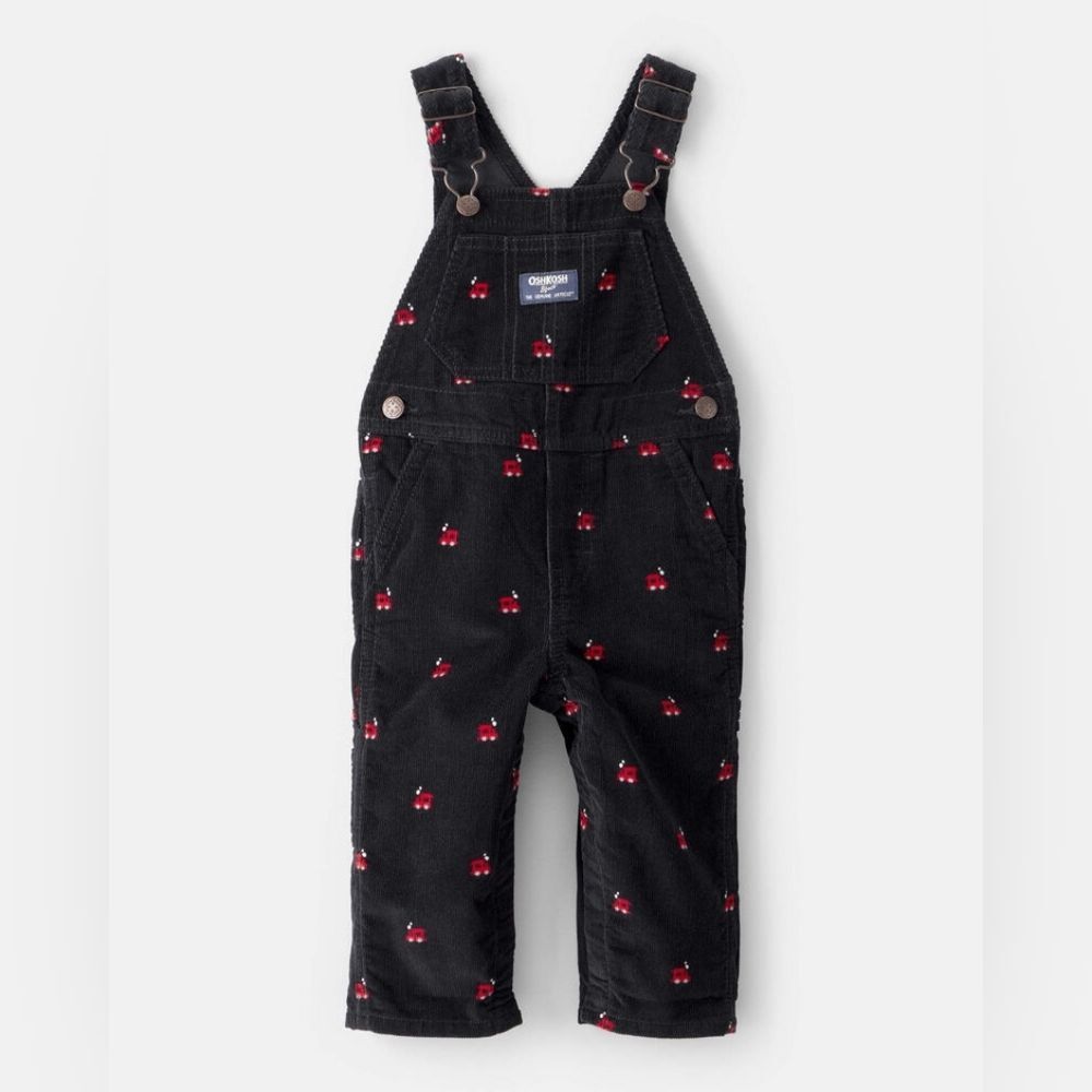 Limited Edition Carters OshKosh B'gosh Black Corduroy Trains Overalls